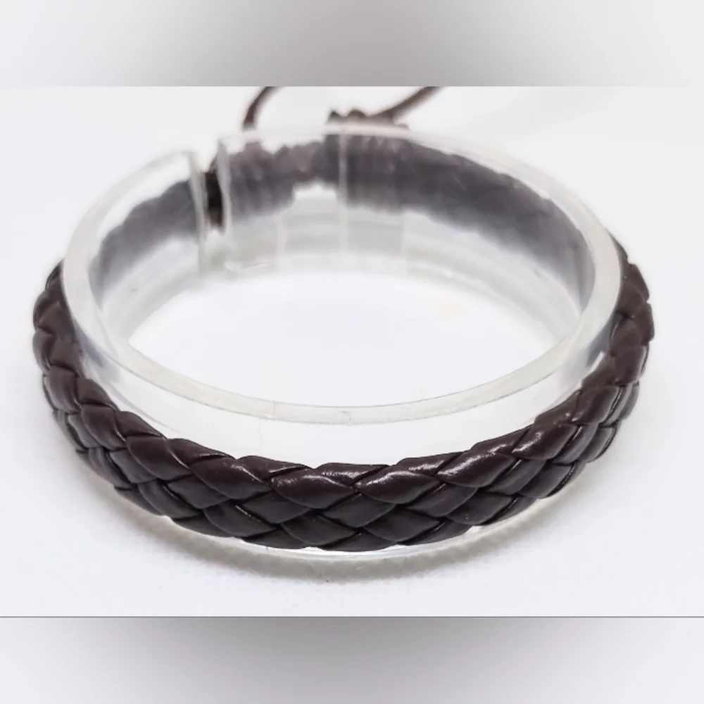 Men's Bracelet Leather Braided Brown New f40‎